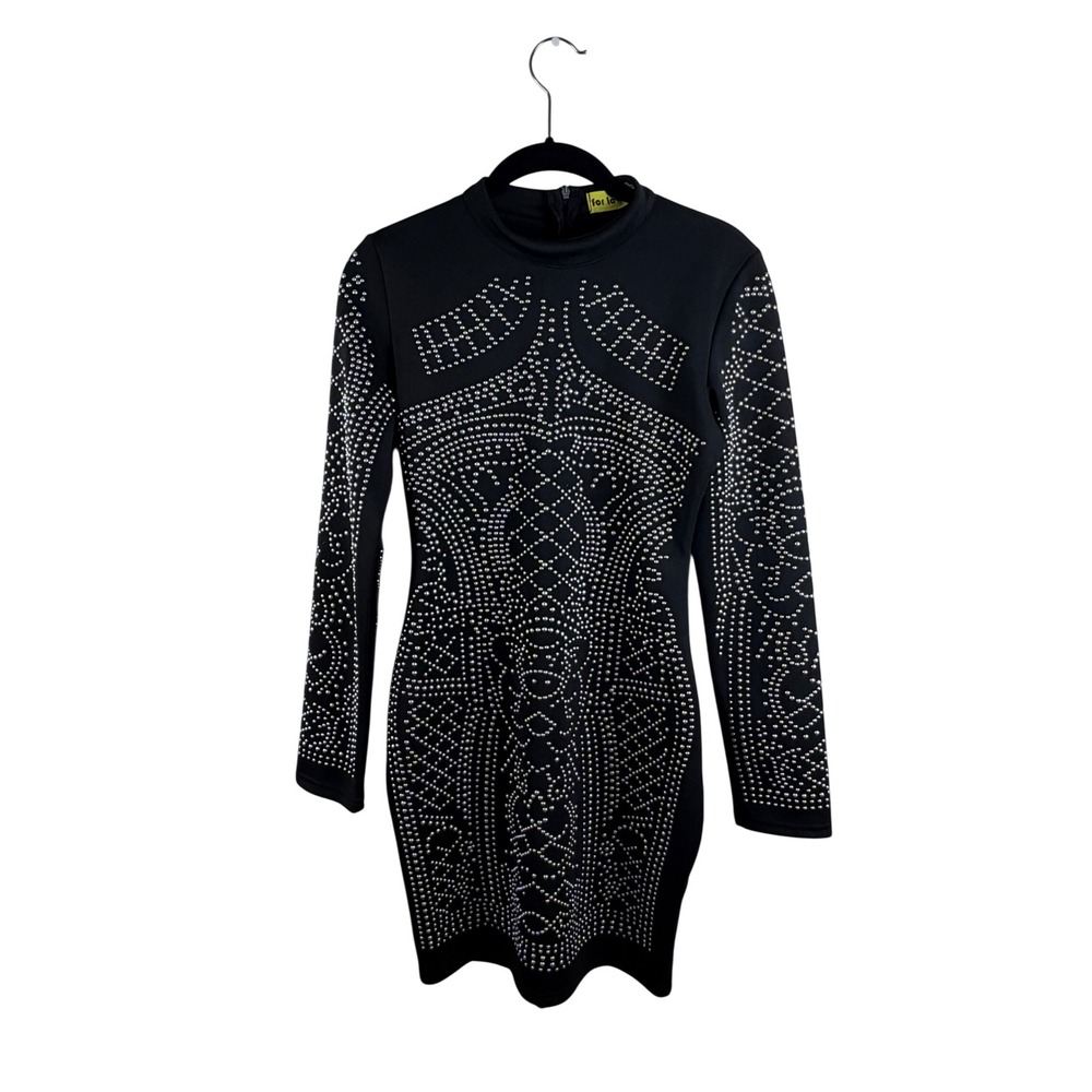 For Love & Lemons Black Studded Long Sleeve Bodycon Mini Dress L Holiday